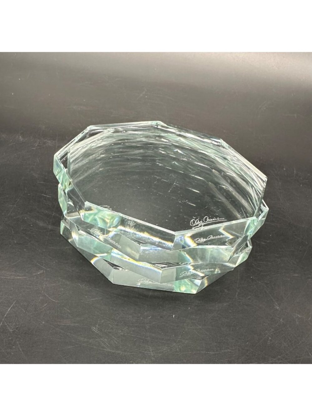 Oleg Cassini Signed Clear Crystal Coasters Set Of 4 Octagon Drinkware Retro
